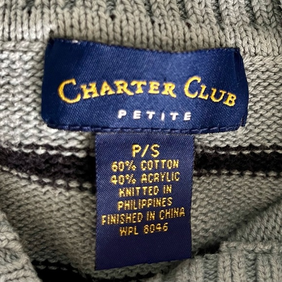 CHARTER CLUB Women’s Light Blue/NavyBlue Striped ButtonTurtleneck Sweater-SizeSP - Picture 4 of 5